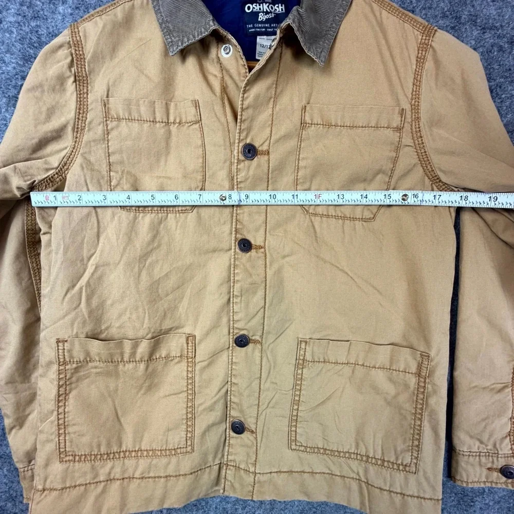OshKosh‎ B'gosh Barn Jacket Boys 12A Camel Corduroy Collar Chore Coat Snap Front